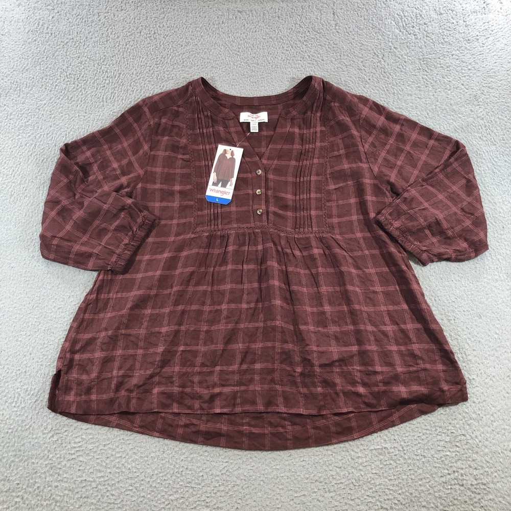 Wrangler Plaid Blouse Women's L Red Western